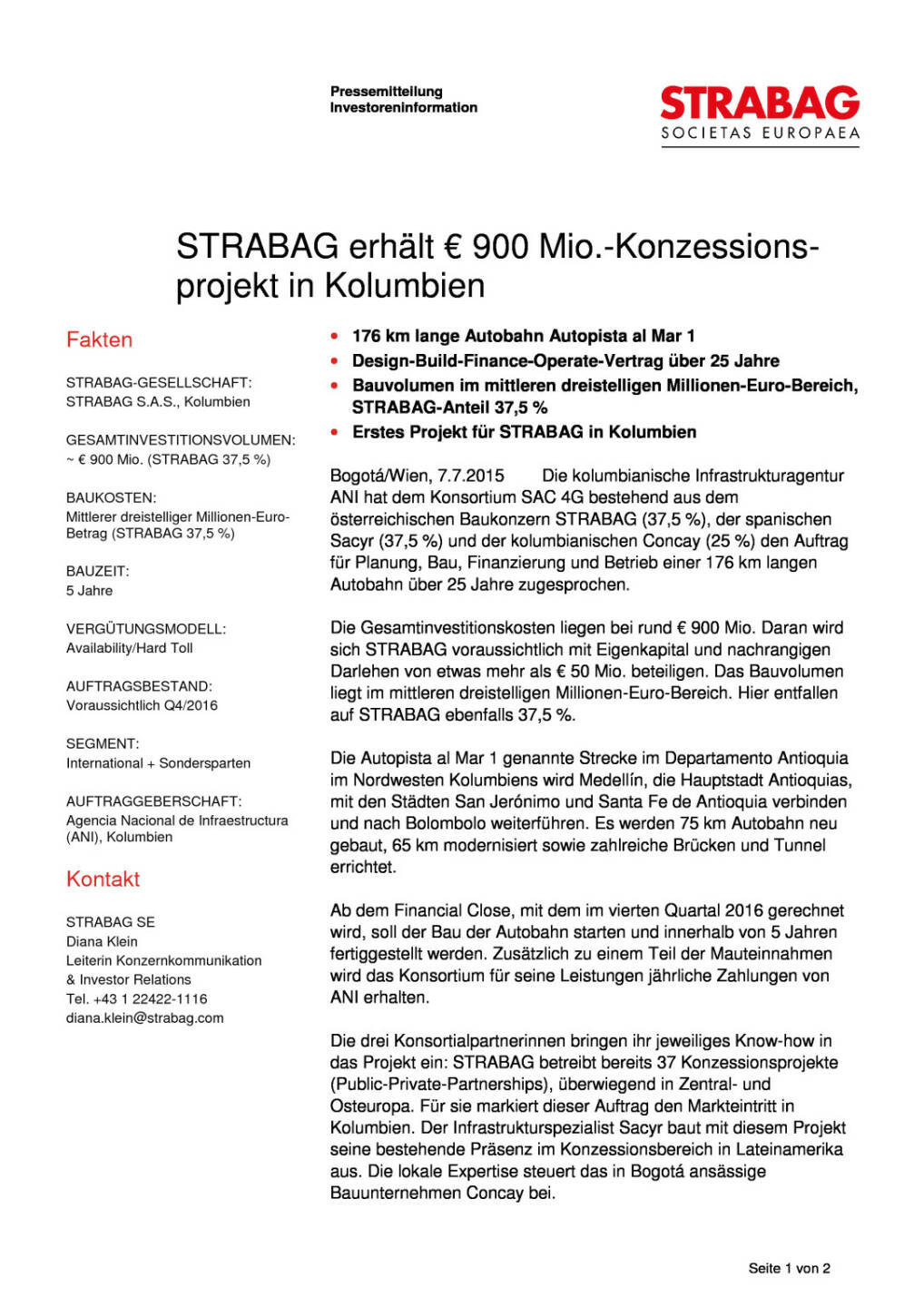 Strabag erhält € 900 Mio.-Konzessionsprojekt in Kolumbien, Seite 1/2, komplettes Dokument unter http://boerse-social.com/static/uploads/file_209_strabag_kolumbien.pdf