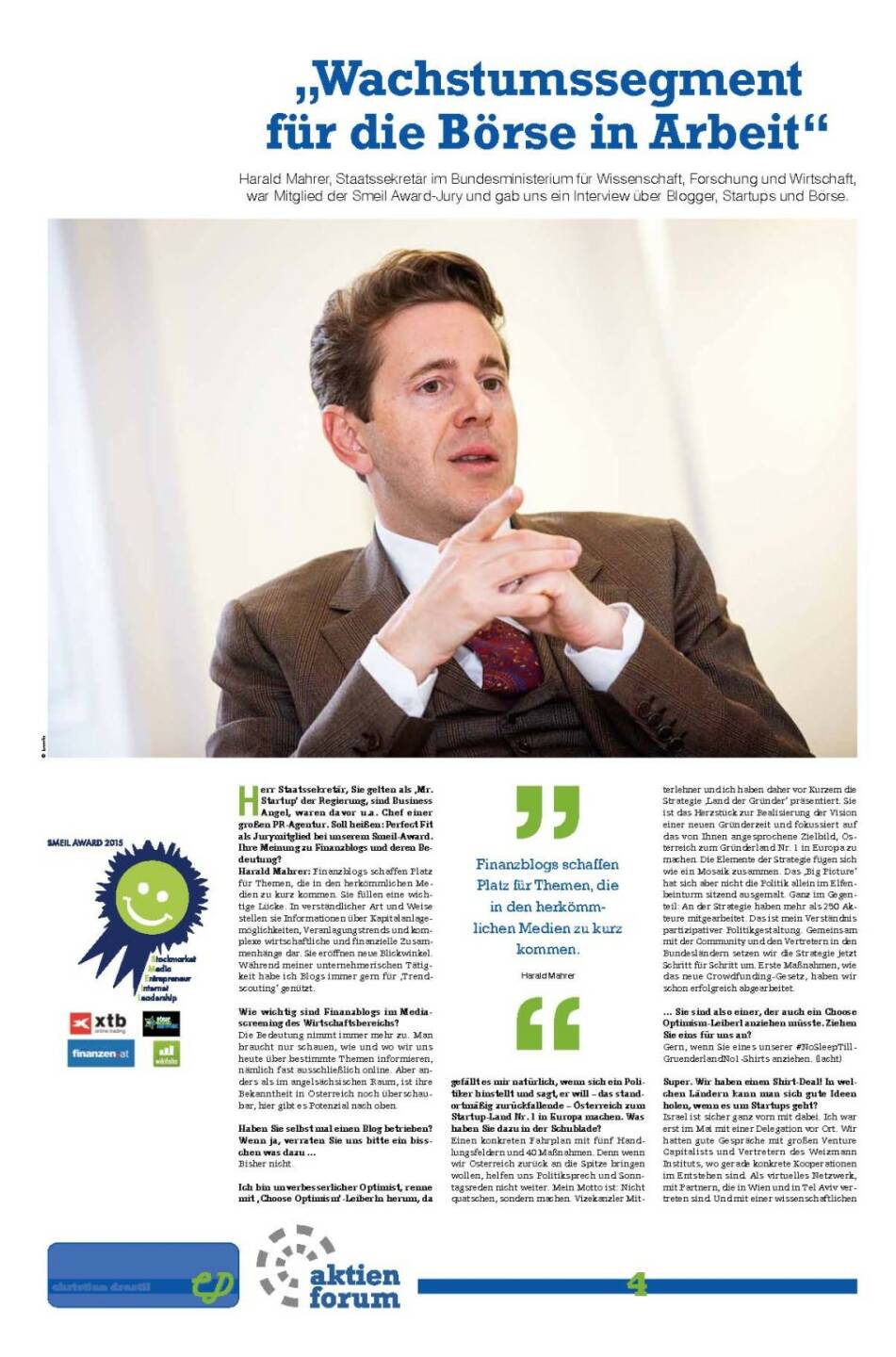 &bdquo;Wachstumssegment f&uuml;r die B&ouml;rse in Arbeit&ldquo; - Harald Mahrer, Staatssekret&auml;r 1/2