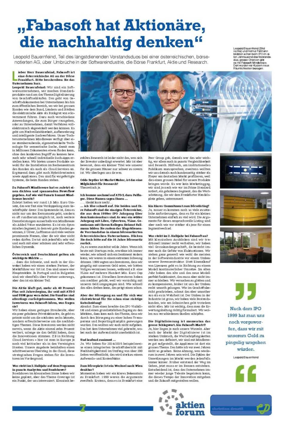 &bdquo;Fabasoft hat Aktion&auml;re, die nachhaltig denken&ldquo; - Leopold Bauernfeind