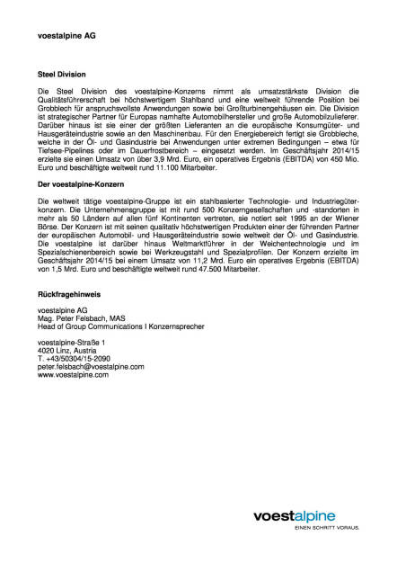 voestalpine investiert in Stranggießanlage für Hochquali-Stahl, Seite 2/2, komplettes Dokument unter http://boerse-social.com/static/uploads/file_235_voestalpine_investiert_in_stranggiessanlage_fur_hochquali-stahl.pdf (17.07.2015) 