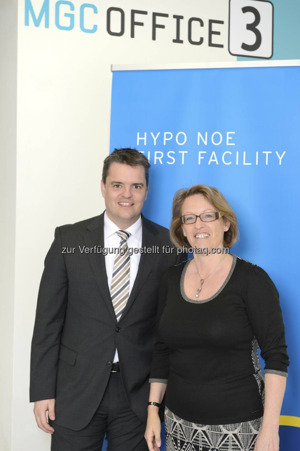 Neuer Firmensitz für Hypo NOE First Facility im MGC Office Park im 3. Wiener Gemeindebezirk: Christoph Rauch und Susanne Schindler (c) Hypo NOE First Facility
