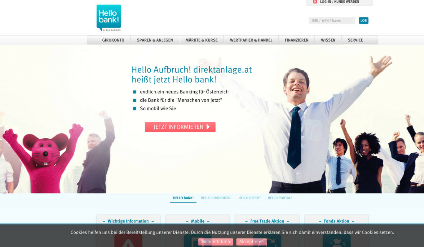 100 / 100 am 20. Juli redirectet auf hellobank.at