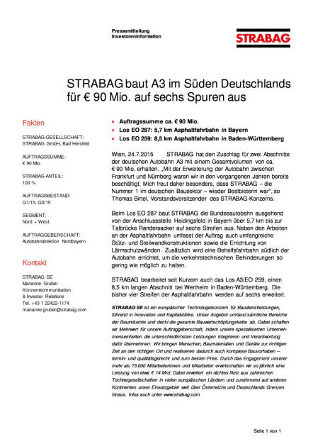 Strabag mit A3.Deutschland-Deal für € 90 Mio. , Seite 1/1, komplettes Dokument unter http://boerse-social.com/static/uploads/file_249_strabag_mit_a3deutschland-deal_fur_90_mio.pdf (24.07.2015) 