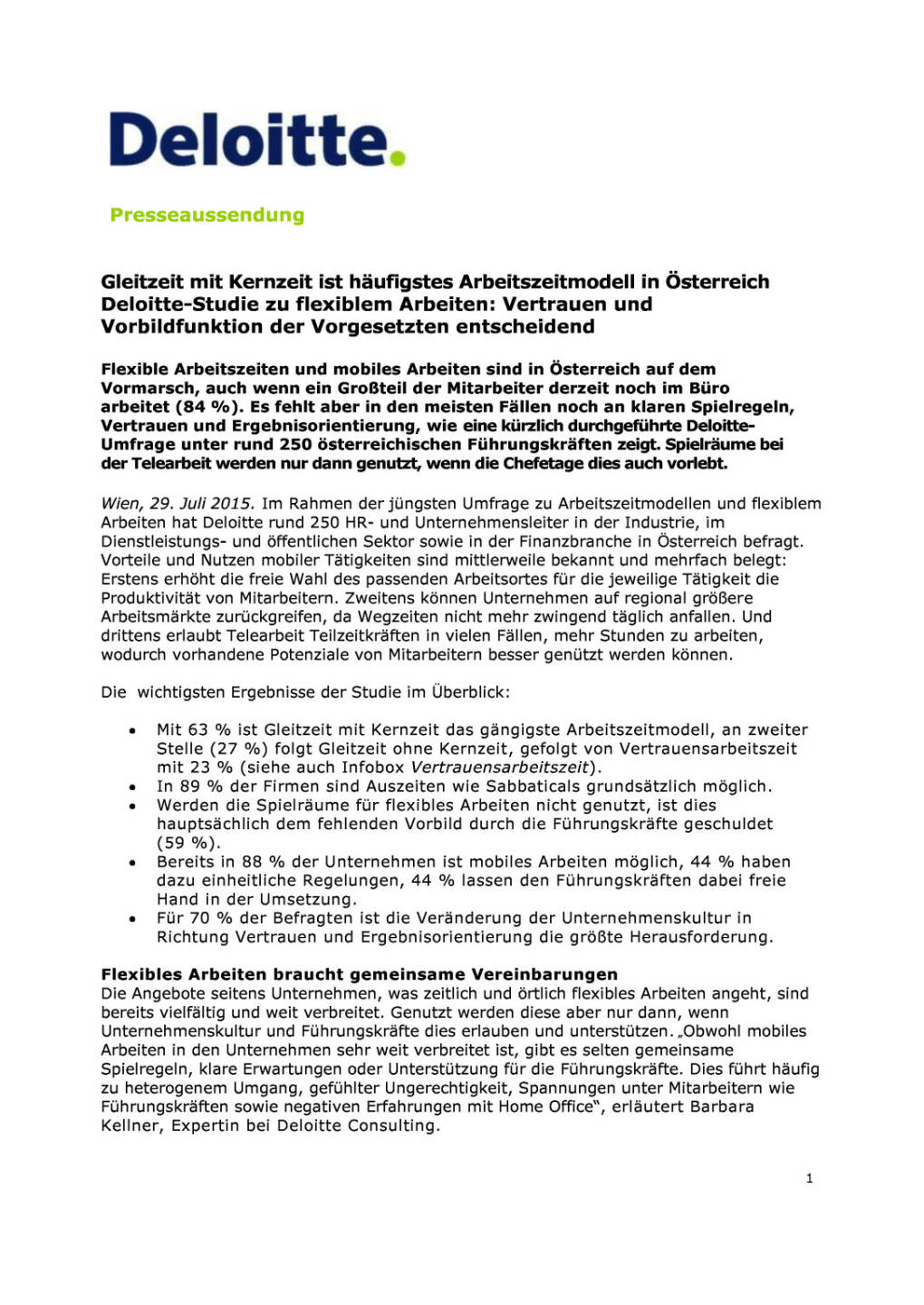Deloitte-Studie zu flexiblem Arbeiten, Seite 1/2, komplettes Dokument unter http://boerse-social.com/static/uploads/file_261_deloitte-studie_zu_flexiblem_arbeiten.pdf