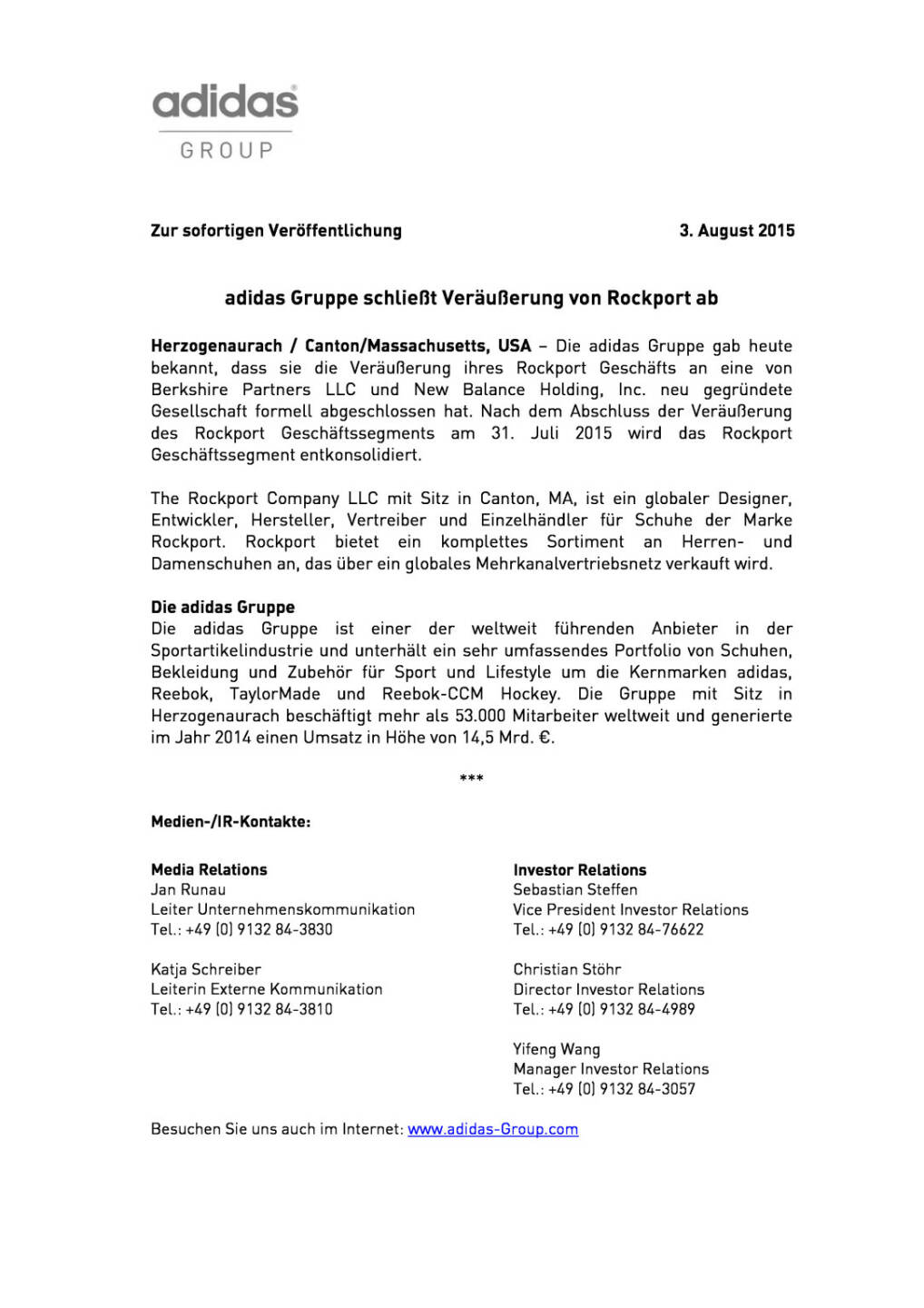 adidas ver&auml;ussert Rockport, Seite 1/1, komplettes Dokument unter http://boerse-social.com/static/uploads/file_267_adidas_rockport.pdf