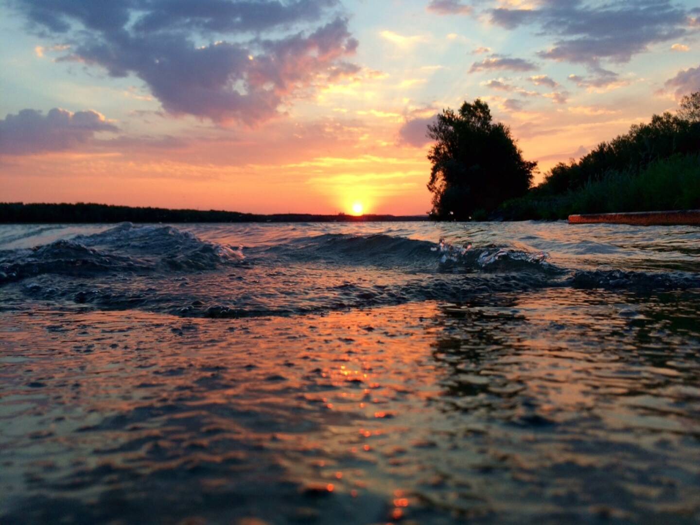 Sonnenaufgang, Wasser, Wellen, Donau