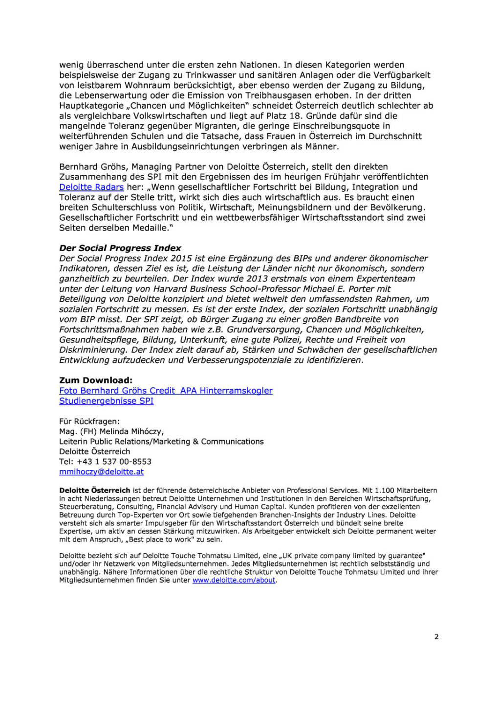 Deloitte Social Progress Index 2015, Seite 2/2, komplettes Dokument unter http://boerse-social.com/static/uploads/file_273_deloitte_social_progress_index_2015.pdf
