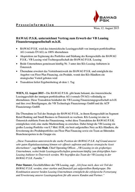 Bawag P.S.K. unterzeichnet Vertrag zum Erwerb der VB Leasing, Seite 1/2, komplettes Dokument unter http://boerse-social.com/static/uploads/file_286_bawag_psk_unterzeichnet_vertrag_zum_erwerb_der_vb_leasing.pdf (13.08.2015) 