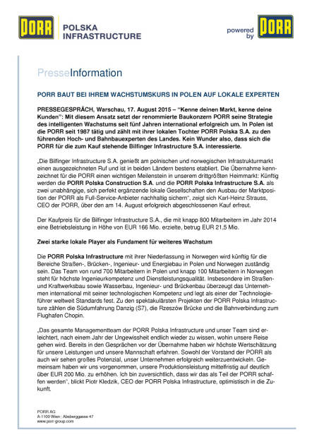 Porr baut bei Ihrem Wachstumskurs in Polen auf lokale Experten, Seite 1/3, komplettes Dokument unter http://boerse-social.com/static/uploads/file_291_porr_baut_bei_ihrem_wachstumskurs_in_polen_auf_lokale_experten.pdf (17.08.2015) 