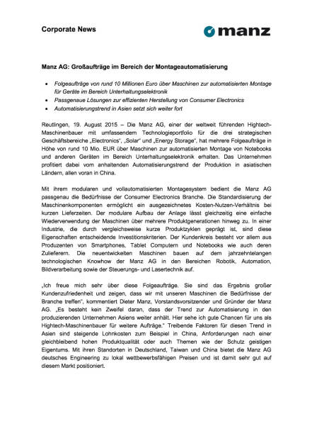 Manz AG: weitere Großaufträge, Seite 1/2, komplettes Dokument unter http://boerse-social.com/static/uploads/file_299_manz_ag_weitere_grossaufträge.pdf (19.08.2015) 