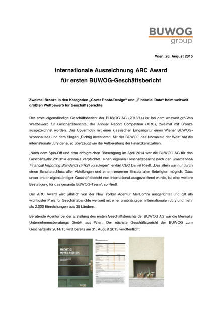 ARC Award für Buwog-Geschäftsbericht, Seite 1/2, komplettes Dokument unter http://boerse-social.com/static/uploads/file_311_arc_award_für_buwog-geschäftsbericht.pdf (26.08.2015) 