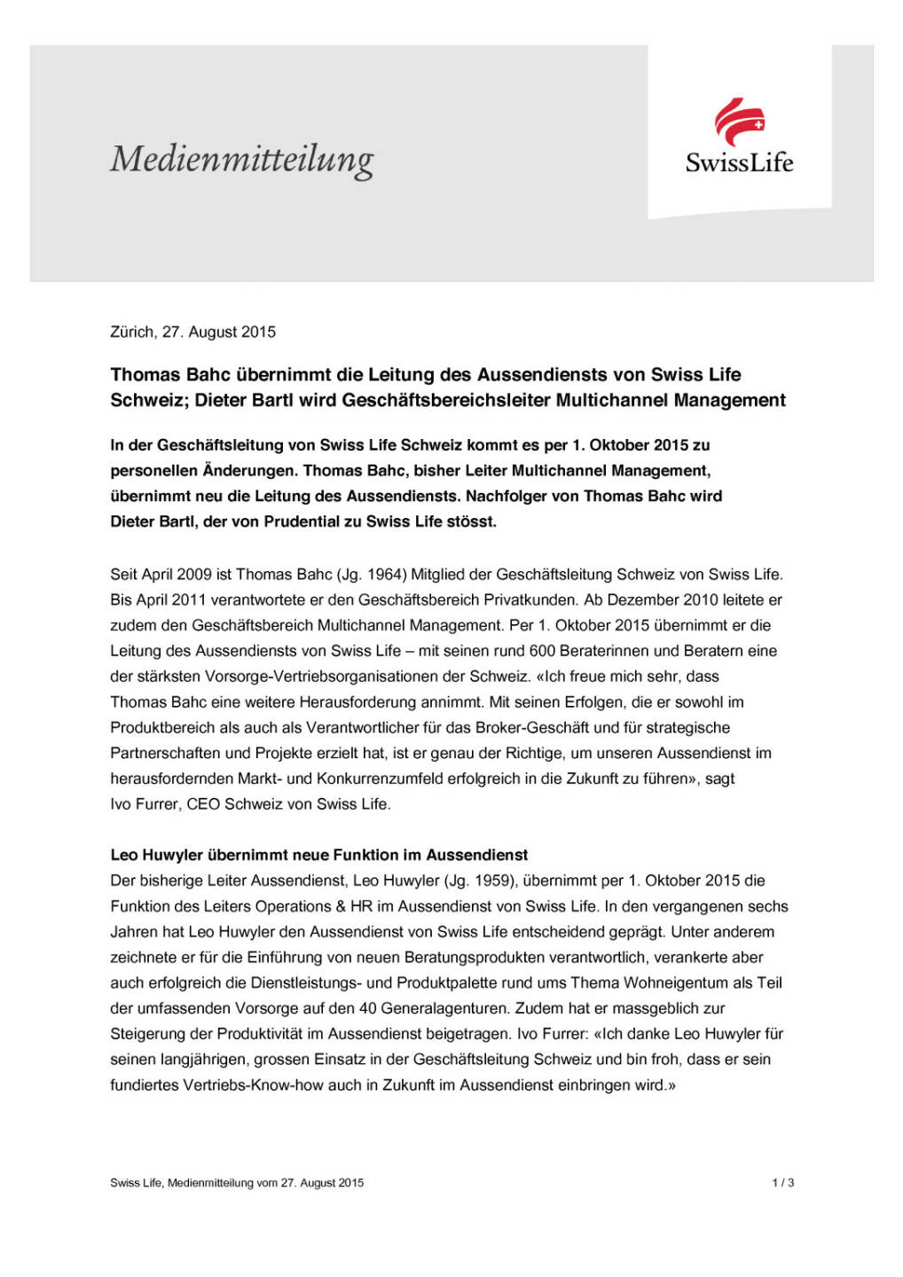 Personelle Ver&auml;nderungen bei  Swiss Life Schweiz, Seite 1/3, komplettes Dokument unter http://boerse-social.com/static/uploads/file_322_personelle_veranderungen_bei_swiss_life_schweiz.pdf