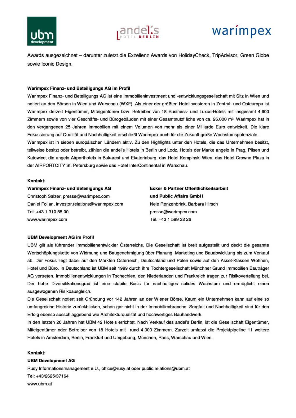 Warimpex und UBM verkaufen andel&rsquo;s Hotel Berlin, Seite 2/2, komplettes Dokument unter http://boerse-social.com/static/uploads/file_343_warimpex_und_ubm_verkaufen_andels_hotel_berlin.pdf