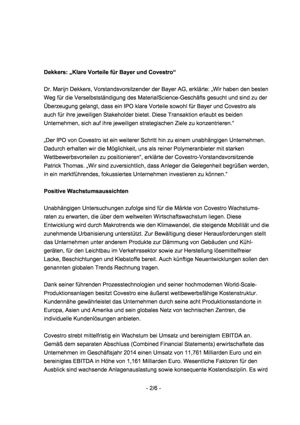 Bayer plant IPO für Covestro, Seite 2/6, komplettes Dokument unter http://boerse-social.com/static/uploads/file_349_bayer_plant_ipo_fur_covestro.pdf