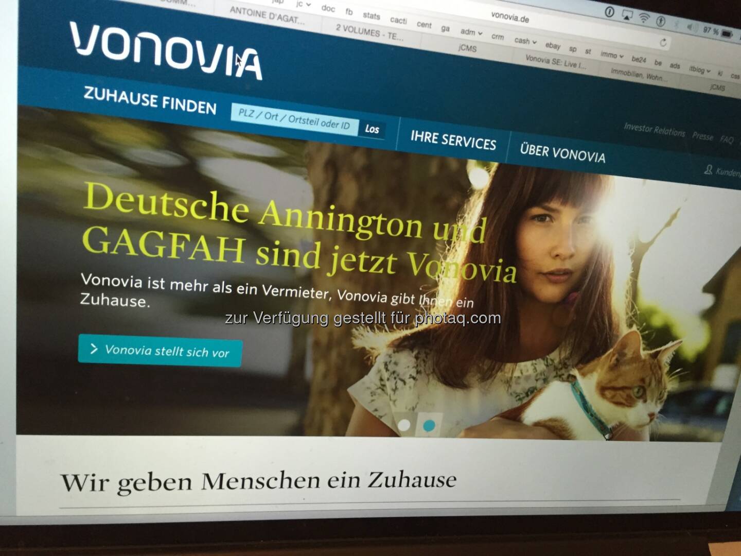 Aus Deutsche Annington wird Vonovia, per 21.9. auch im DAX, Screenshot der Homepage 7.9.2015