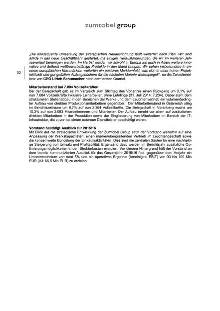 Zumtobel Group: Bericht Q1 2015, Seite 2/4, komplettes Dokument unter http://boerse-social.com/static/uploads/file_354_zumtobel_group_bericht_q1_2015.pdf (08.09.2015) 