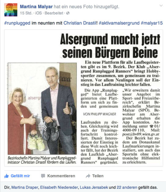 Alsergrund macht jetzt seinen Bürgern Beine - Runplugged mit BV Martina Malyar in der Krone (16.09.2015) 