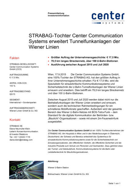 Strabag-Tochter erweitert Tunnelfunkanlagen der Wiener Linien, Seite 1/1, komplettes Dokument unter http://boerse-social.com/static/uploads/file_373_strabag-tochter_erweitert_tunnelfunkanlagen_der_wiener_linien.pdf (17.09.2015) 