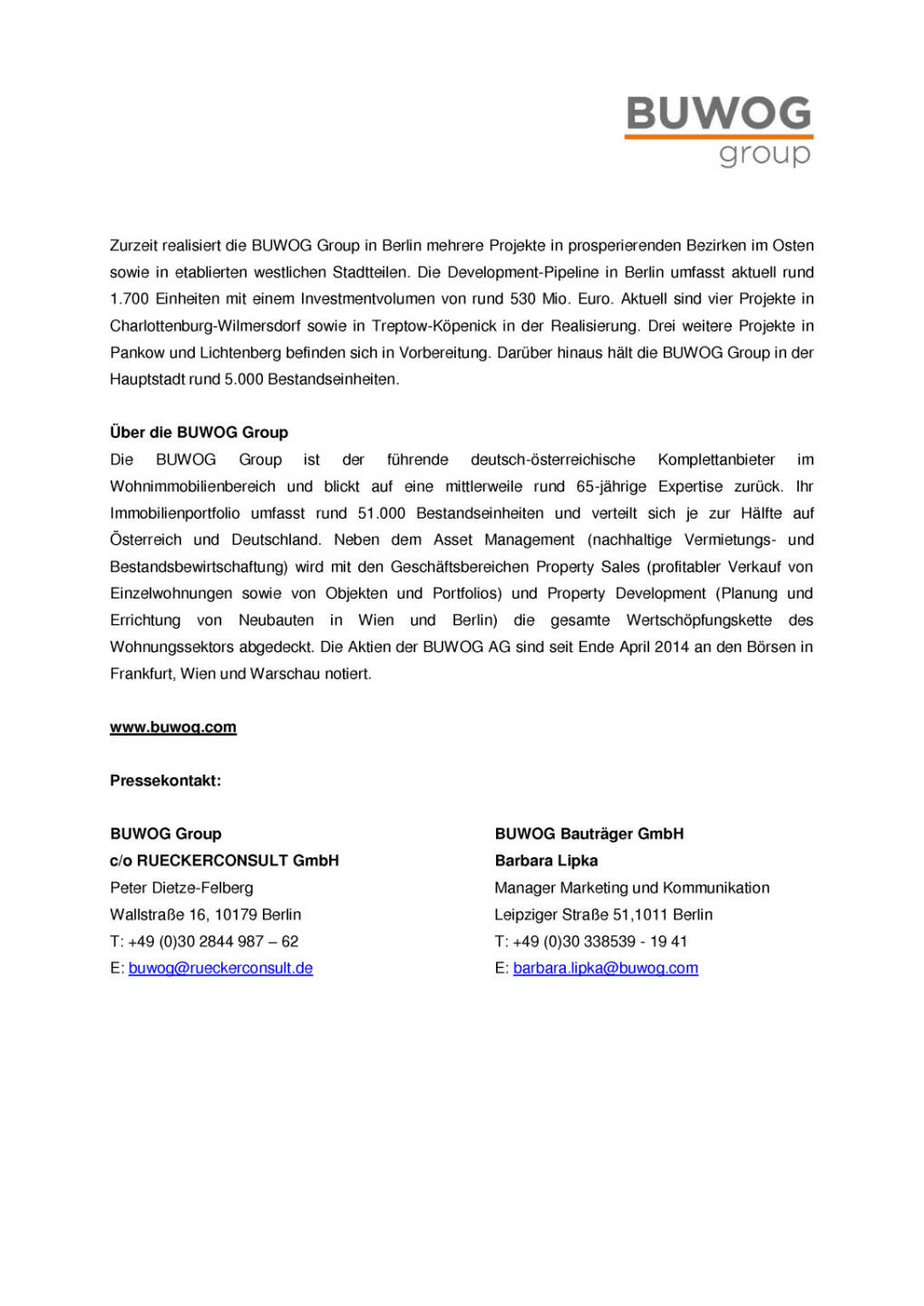 Buwog Grundsteinlegung f&uuml;r Wohnquartier &bdquo;52&deg; Nord&ldquo; in Berlin, Seite 2/2, komplettes Dokument unter http://boerse-social.com/static/uploads/file_374_buwog_grundsteinlegung_wohnquartier_berlin.pdf