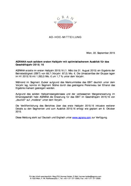 Agrana erhöht Prognose für 2015/2016, Seite 1/1, komplettes Dokument unter http://boerse-social.com/static/uploads/file_381_agrana_erhoht_prognose_fur_20152016.pdf (22.09.2015) 