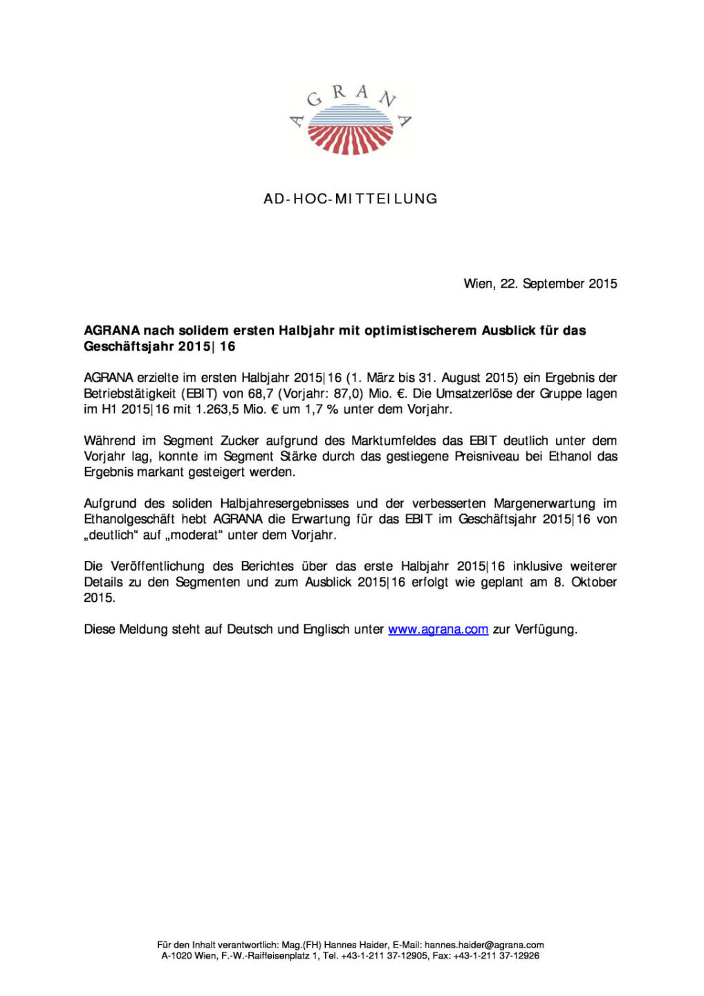 Agrana erh&ouml;ht Prognose f&uuml;r 2015/2016, Seite 1/1, komplettes Dokument unter http://boerse-social.com/static/uploads/file_381_agrana_erhoht_prognose_fur_20152016.pdf