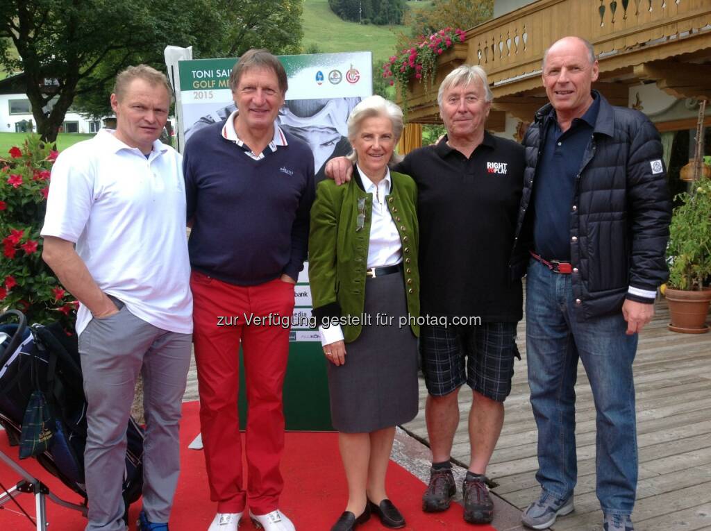 Paul Accola, Franz Klammer, Signe Reisch (Tourismus-Präsidentin), Roland Collombin, Harti Weirather : Kitzbühel - 4. Toni Sailer Golf Memorial Turnier 2015 : Fotocredit: K.S.C. Kitzbüheler Ski Club, © Aussendung (22.09.2015) 