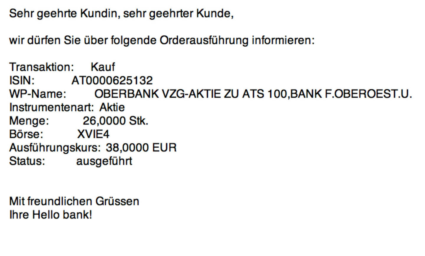 Tag 58: Kauf 26 Oberbank Vzg. zu 38 Euro