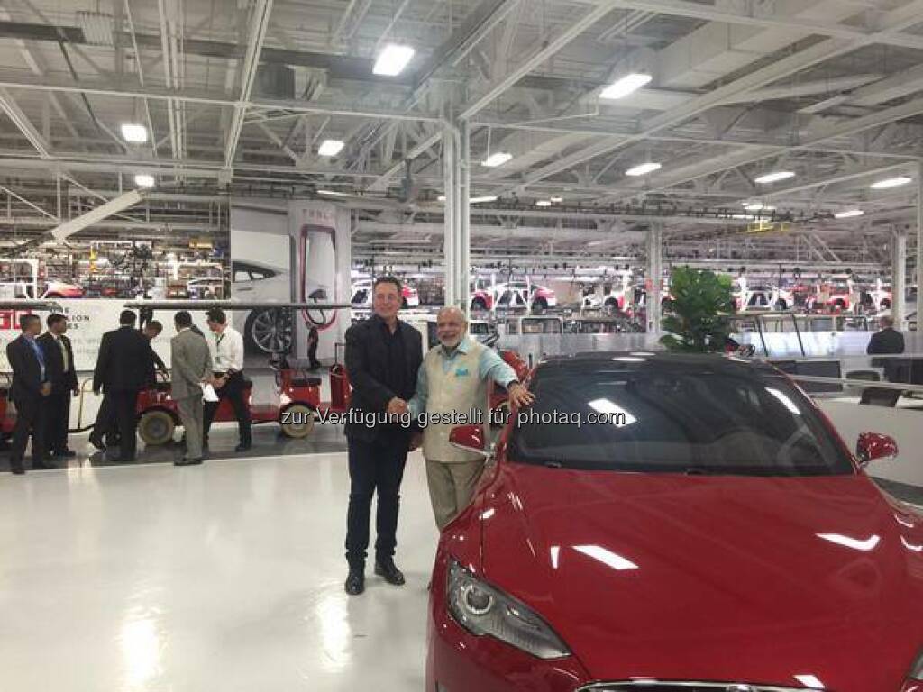It was a pleasure to welcome PM Narendra Modi from India at our Fremont Factory PM Narendra Modi at Tesla Motors with Mr. Elon Musk. Source: http://facebook.com/teslamotors (28.09.2015) 