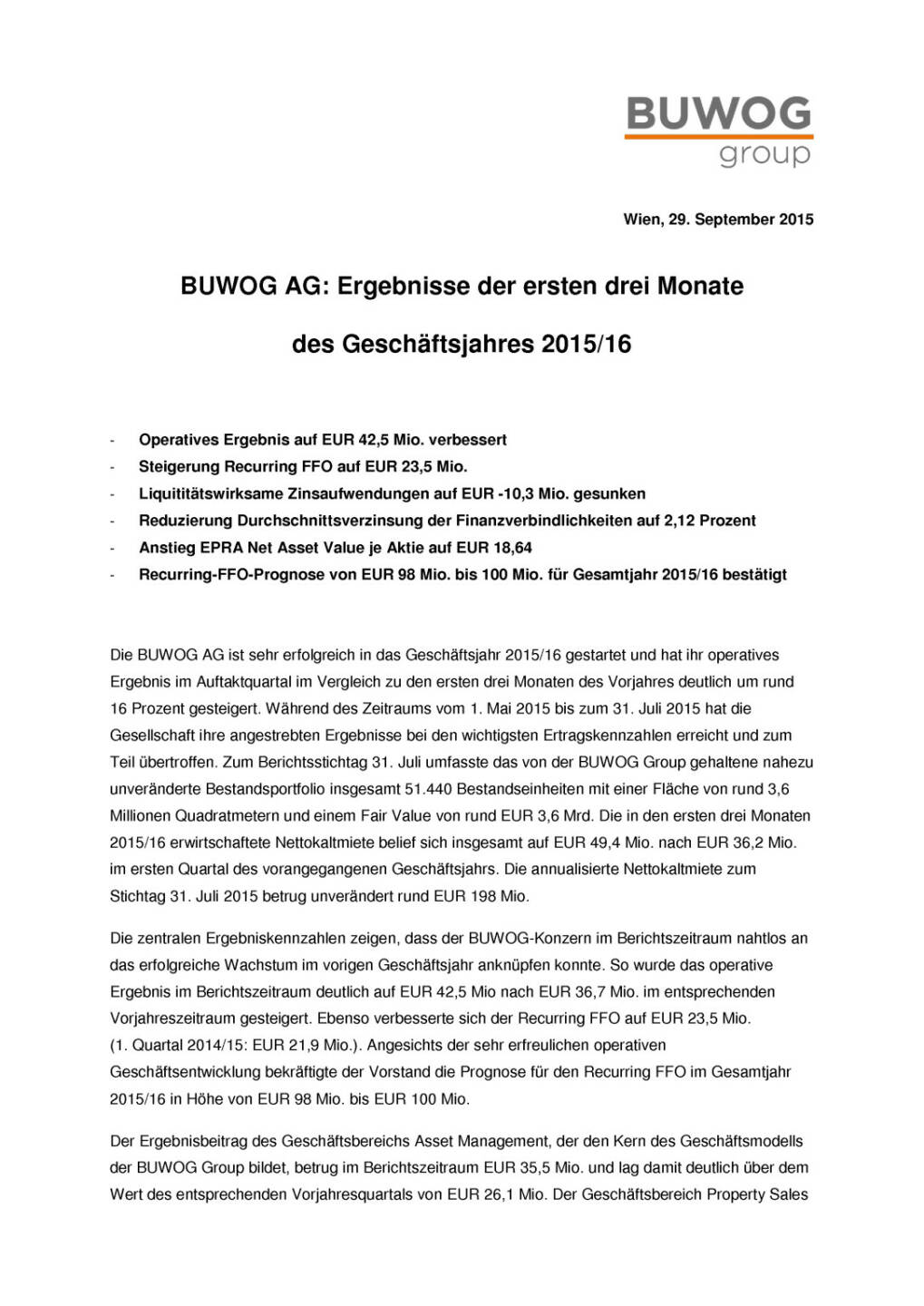 Buwog: Operatives Ergebnis auf EUR 42,5 Mio. verbessert, Seite 1/4, komplettes Dokument unter http://boerse-social.com/static/uploads/file_389_buwog_operatives_ergebnis_auf_eur_425_mio_verbessert.pdf