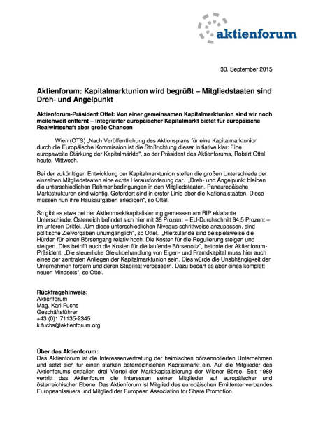 Aktienforum begrüsst Kapitalmarktunion – Mitgliedstaaten sind Dreh- und Angelpunkt, Seite 1/1, komplettes Dokument unter http://boerse-social.com/static/uploads/file_392_aktienforum_begrusst_kapitalmarktunion_mitgliedstaaten_sind_dreh-_und_angelpunkt.pdf (30.09.2015) 