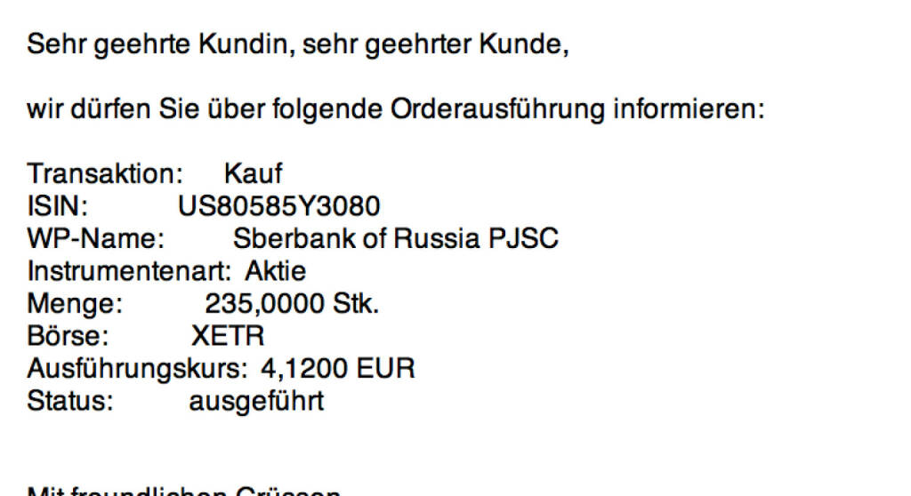 Tag 64: Kauf 235 Sberbank zu 4,12 (02.10.2015) 