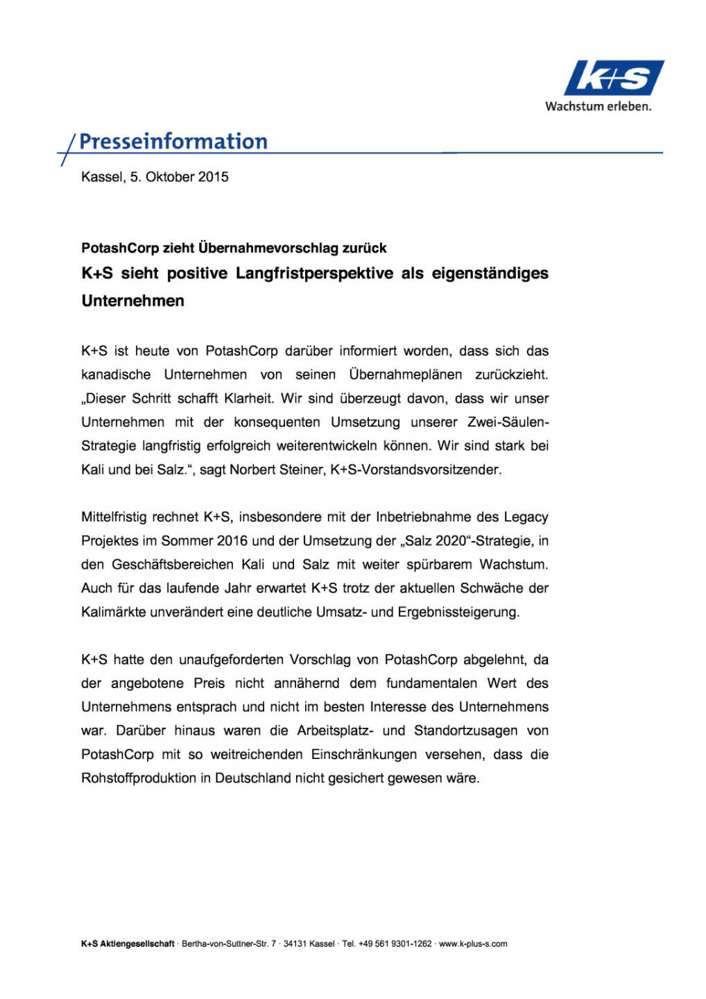 K+S sieht Eigenständigkeit positiv, Seite 1/2, komplettes Dokument unter http://boerse-social.com/static/uploads/file_402_ks_sieht_eigenstandigkeit_positiv.pdf