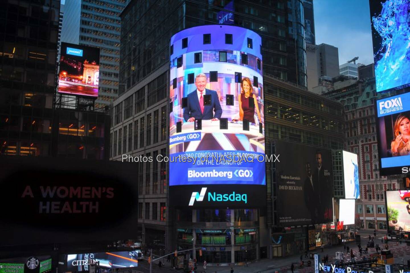 Nasdaq congratulates Bloomberg Television on the launch of #BloombergGo!  David Westin Stephanie Ruhle  Source: http://facebook.com/NASDAQ