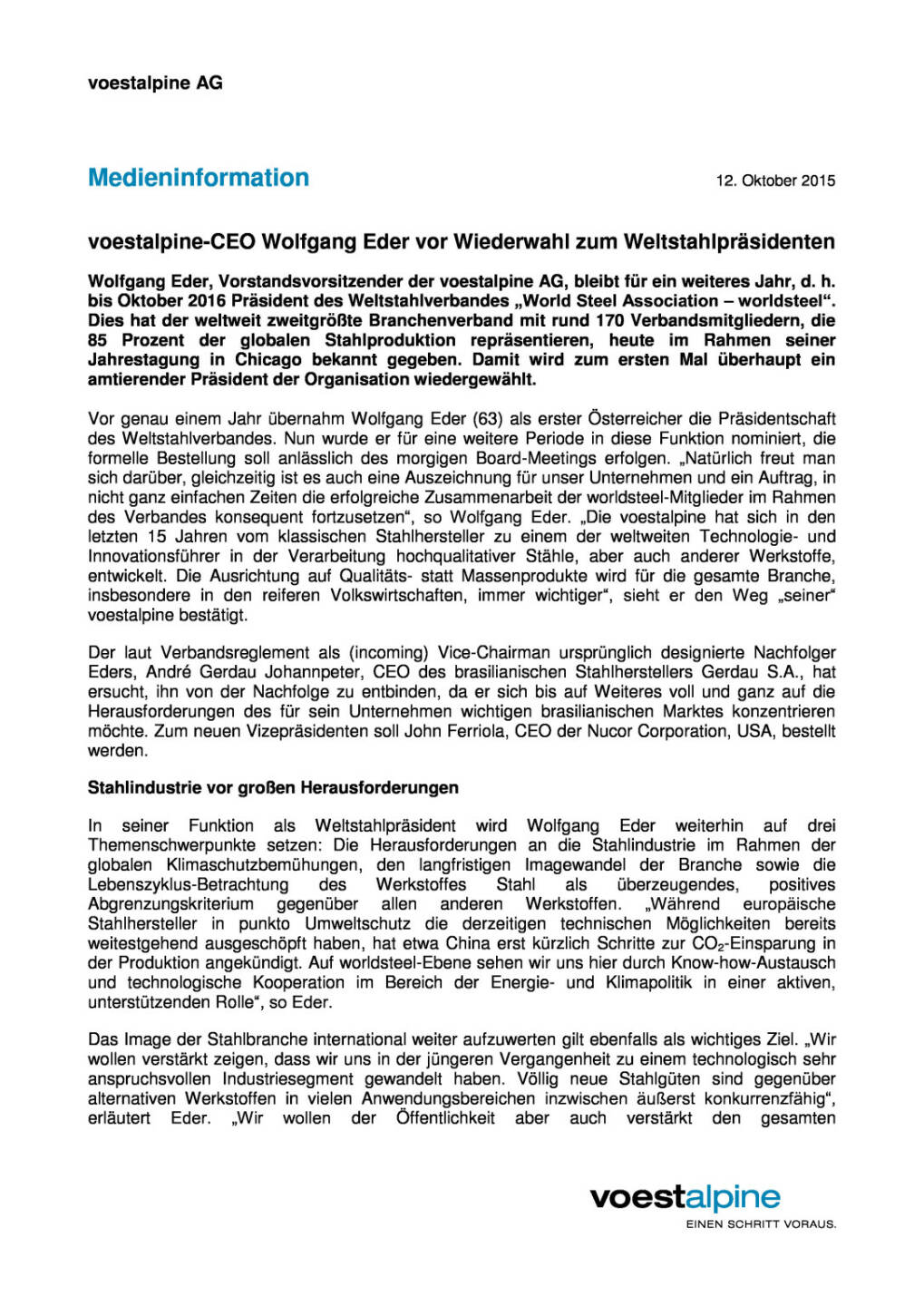 voestalpine-CEO Wolfgang Eder vor Wiederwahl zum Weltstahlpr&auml;sidenten, Seite 1/2, komplettes Dokument unter http://boerse-social.com/static/uploads/file_409_voestalpine-ceo_wolfgang_eder_vor_wiederwahl_zum_weltstahlprasidenten.pdf