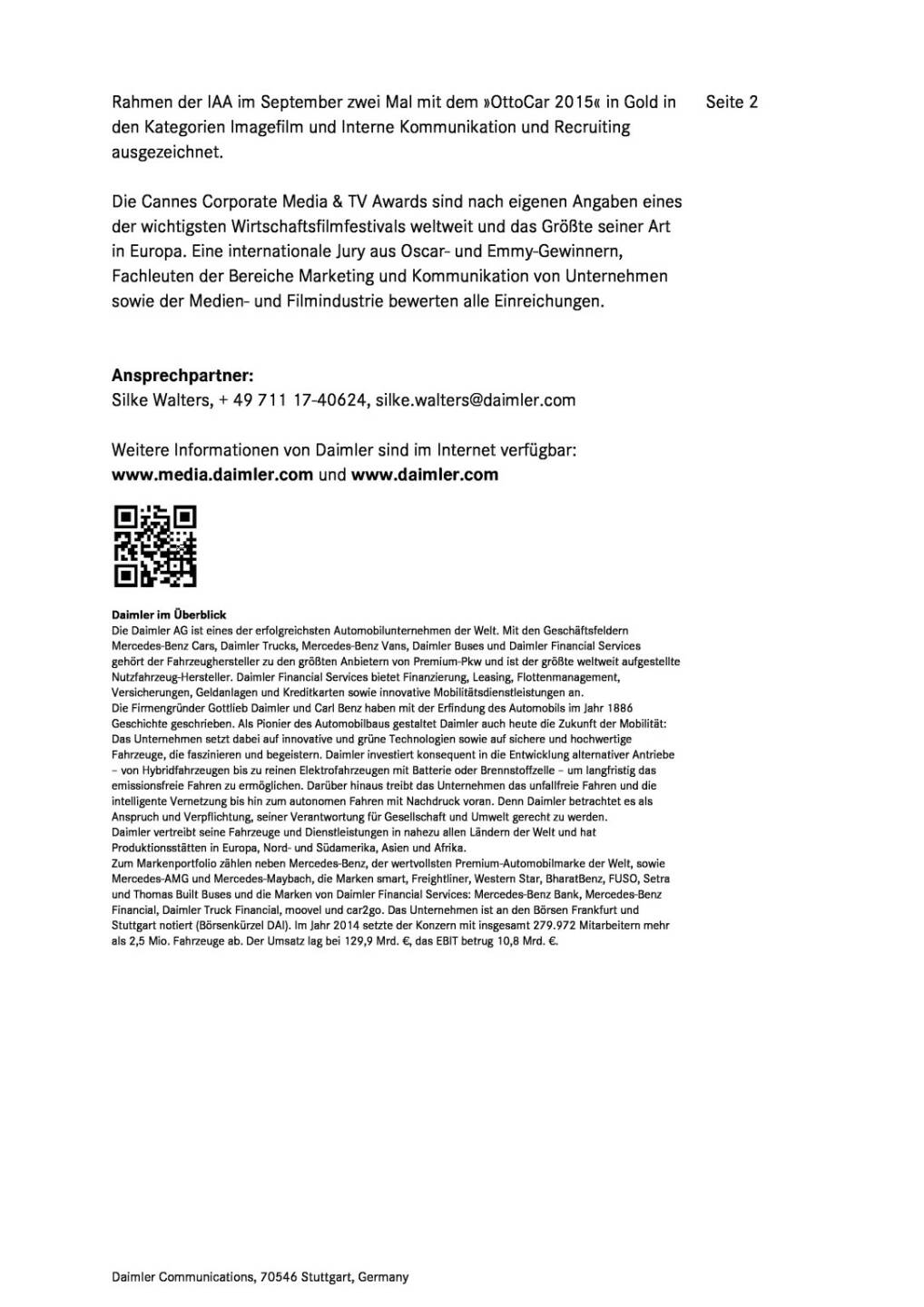 Daimler gewinnt &raquo;Goldenen Delphin&laquo; bei Wirtschafts-Filmfestival in Cannes, Seite 2/2, komplettes Dokument unter http://boerse-social.com/static/uploads/file_413_daimler_gewinnt_goldenen_delphin_bei_wirtschafts-filmfestival_in_cannes.pdf