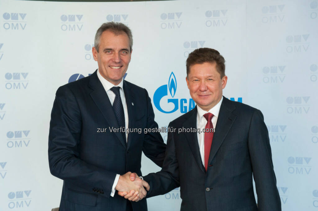 Rainer Seele, OMV Vorstandsvorsitzender, Alexey Miller, Chairman des Gazprom Management Committee: Gazprom und OMV unterzeichneten Memorandum of Understanding für Erdöllieferungen (C) OMV, © Aussendung (23.10.2015) 