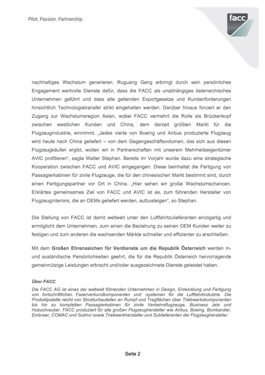 Mitterlehner ehrt Ruguang Geng (Facc), Seite 2/3, komplettes Dokument unter http://boerse-social.com/static/uploads/file_442_mitterlehner_ehrt_ruguang_geng_facc.pdf