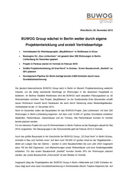 Buwog intensiviert das Geschäftsfeld Immobilienentwicklung in Berlin, Seite 1/2, komplettes Dokument unter http://boerse-social.com/static/uploads/file_451_buwog_intensiviert_das_geschaftsfeld_immobilienentwicklung_in_berlin.pdf (06.11.2015) 