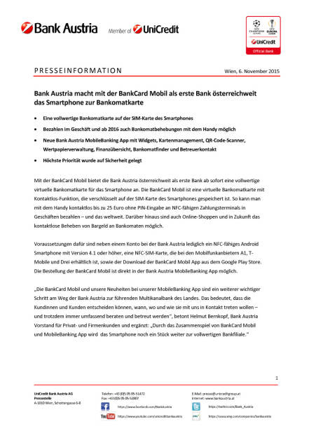 Bank Austria macht Smartphone zur Bankomatkarte, Seite 1/3, komplettes Dokument unter http://boerse-social.com/static/uploads/file_454_bank_austria_macht_smartphone_zur_bankomatkarte.pdf (06.11.2015) 