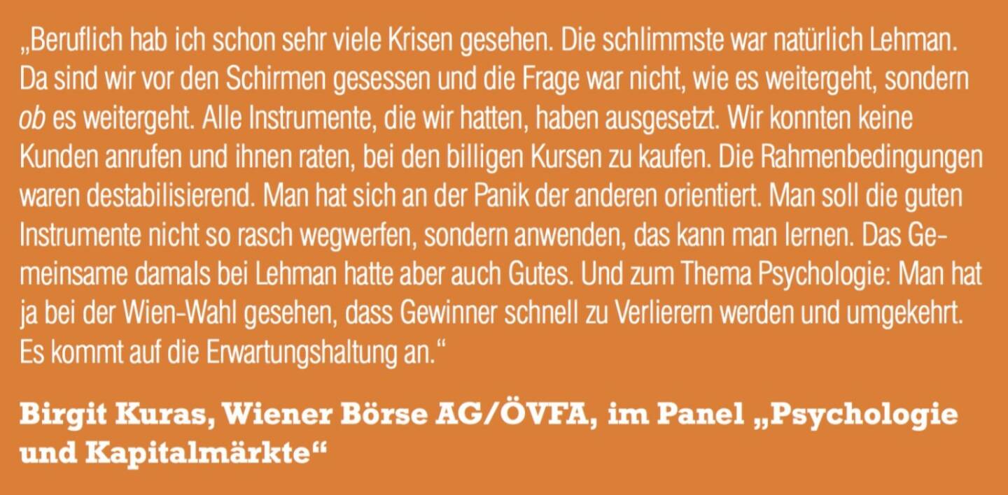 Birgit Kuras, Wiener Börse AG/ÖVFA, im Panel „Psychologie und Kapitalmärkte“