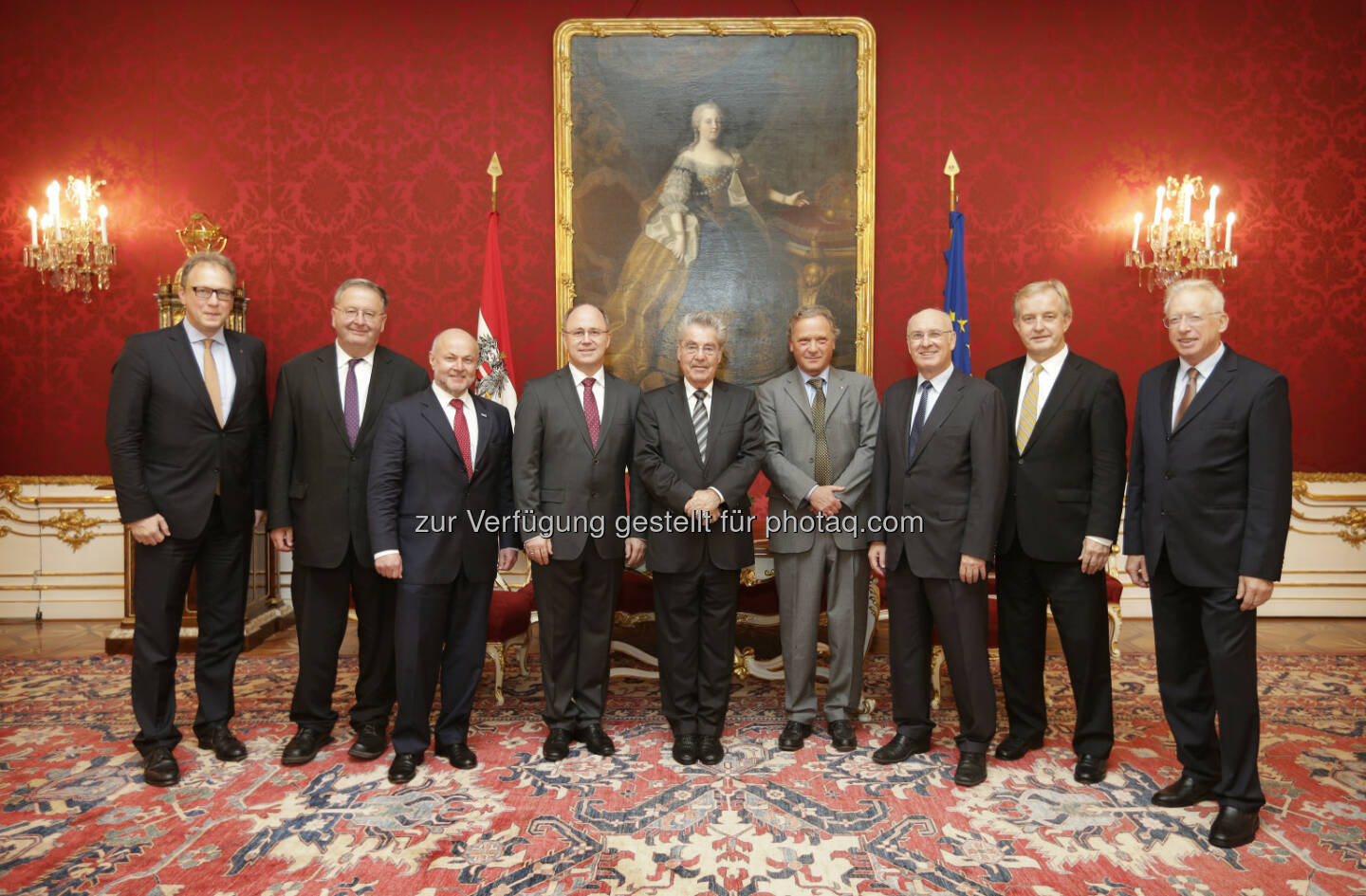 Max Wellan (Vizepräsident Bundeskonferenz, Österreichische Apothekerkammer), Ludwig Bittner (Österreichische Notariatskammer), Rudolf Kolbe (Bundeskammer der Architekten und Ingenieurkonsulenten), Kurt Frühwirth (Präsident Bundeskonferenz, Österreichische Tierärztekammer), Bundespräsident Heinz Fischer, Rupert Wolff (Vizepräsident Bundeskonferenz, Österreichischer Rechtanwaltskammertag), Klaus Hübner (Kammer der Wirtschaftstreuhänder), Johannes Steinhart (Österreichische Ärztekammer), Peter Puchberger (Österreichische Patentanwaltskammer) : Bundespräsident Heinz Fischer empfängt erstmals Delegation der Bundeskonferenz der Freien Berufe Österreichs : Gemeinsam für Qualität und Bürgerrechte : Fotocredit: © Peter Lechner HBF