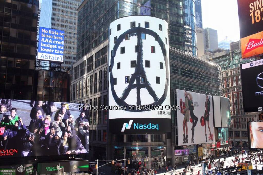 Our thoughts and prayers go out to everyone in #Paris. We stand united with you. #PrayForParis Photo Credit: @jean_jullien  Source: http://facebook.com/NASDAQ (14.11.2015) 