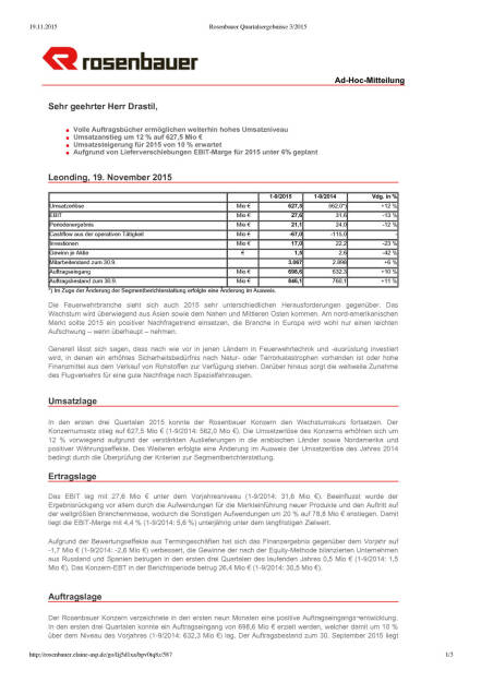 Rosenbauer Quartalsergebnisse 3/2015, Seite 1/3, komplettes Dokument unter http://boerse-social.com/static/uploads/file_484_rosenbauer_quartalsergebnisse_32015.pdf (19.11.2015) 