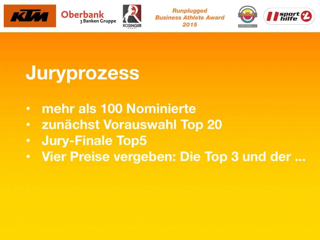 Juryprozess, mehr als 100 Nominierte, zunächst Vorauswahl Top 20, Jury-Finale Top5, Vier Preise vergeben: Die Top 3 und der ... (01.12.2015) 