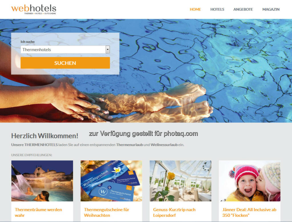 Thermenhotels.at : Vier auf einen Streich : Hotelplattformen von Webhotels reloaded! Pünktlich zum Start der Wintersaison : Webhotels mit Neudesign seiner Hotelplattformen : Fotocredit: Webhotels PS GmbH & Co KG, © Aussender (02.12.2015) 