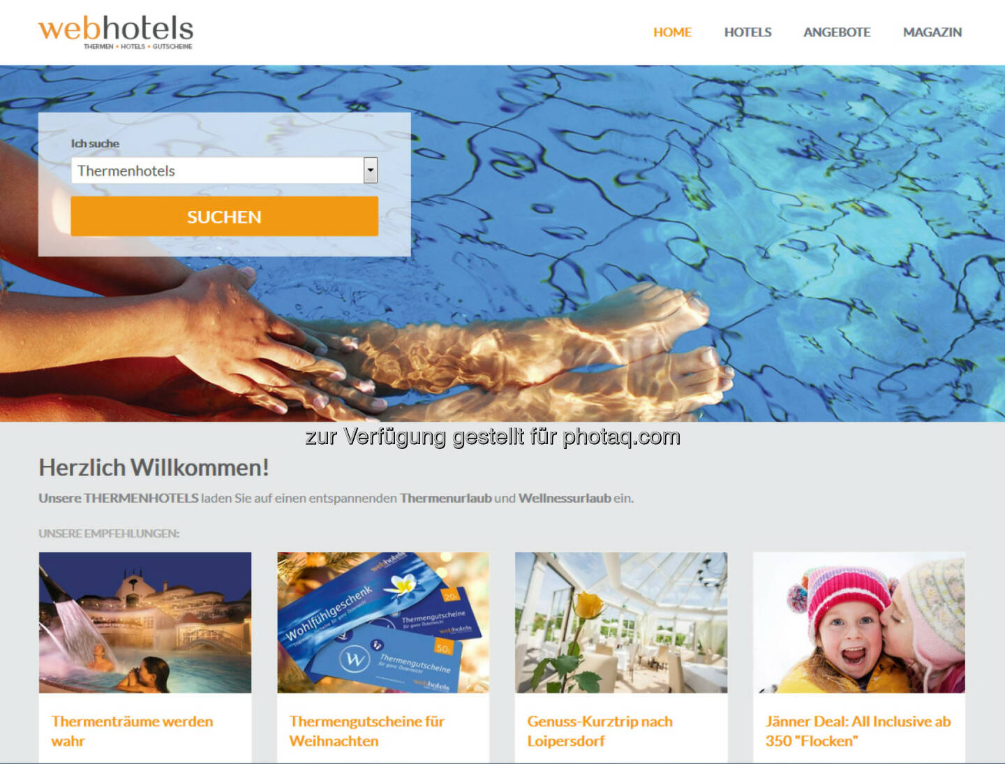 Thermenhotels.at : Vier auf einen Streich : Hotelplattformen von Webhotels reloaded! Pünktlich zum Start der Wintersaison : Webhotels mit Neudesign seiner Hotelplattformen : Fotocredit: Webhotels PS GmbH & Co KG