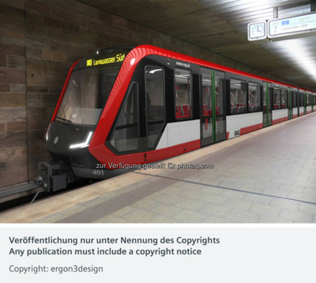 U-Bahn-Zug Typ G1 : Die VAG Verkehrs-Aktiengesellschaft Nürnberg ordert neue U-Bahnen bei Siemens : Die Auslieferung ist ab Mitte 2018 geplant : Copyright: ergon3design, © Aussendung (03.12.2015) 