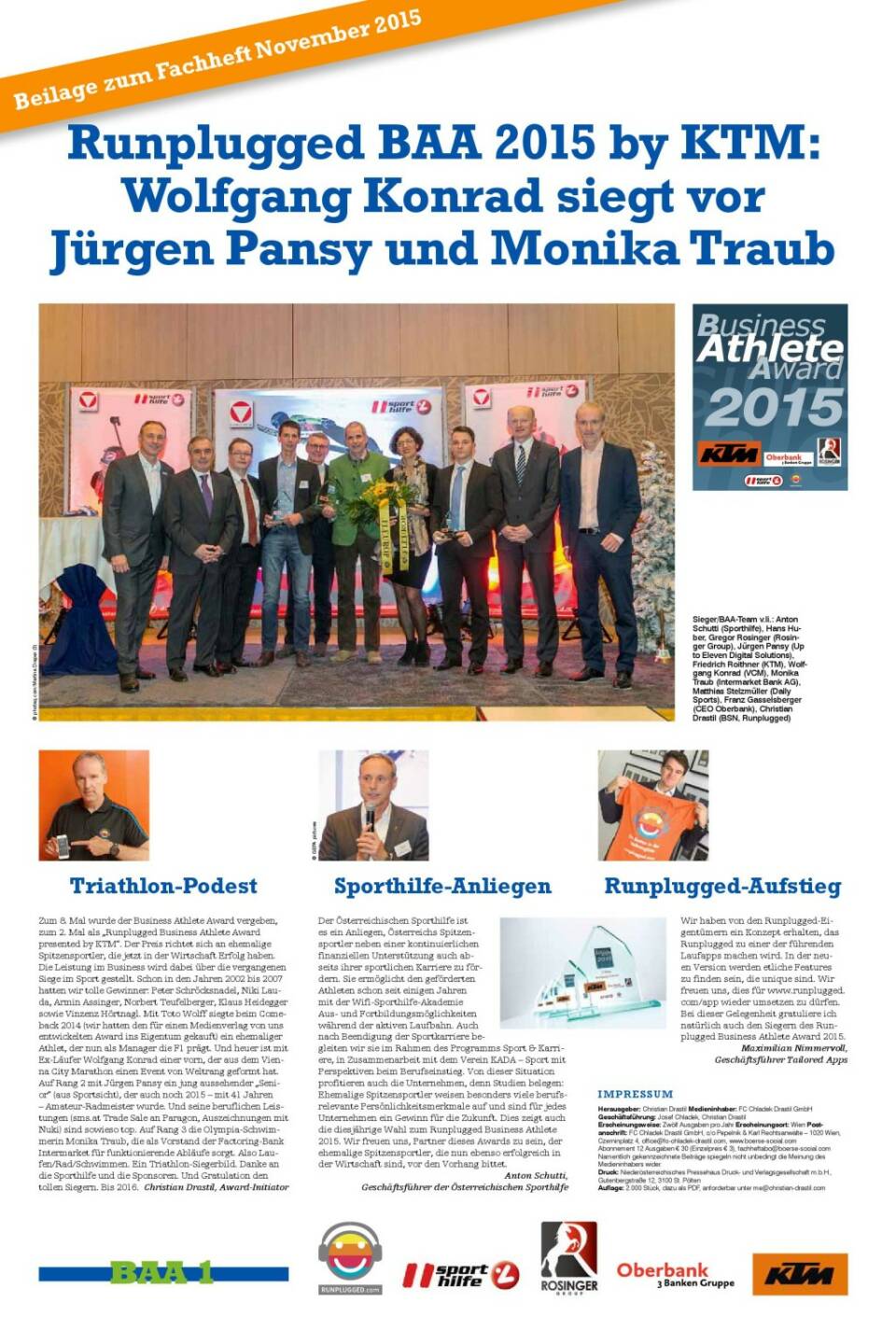 BAA ￼Runplugged BAA 2015 by KTM:Wolfgang Konrad siegt vor Jürgen Pansy und Monika Traub