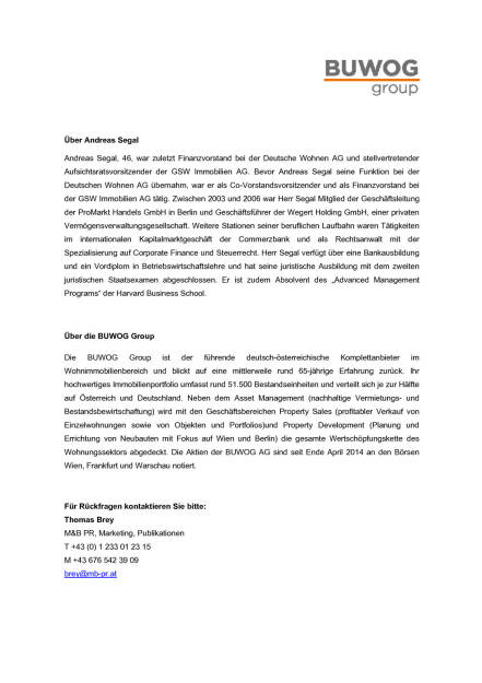 Buwog: Andreas Segal neuer CFO, Seite 2/2, komplettes Dokument unter http://boerse-social.com/static/uploads/file_511_buwog_andreas_segal_neuer_cfo.pdf (09.12.2015) 