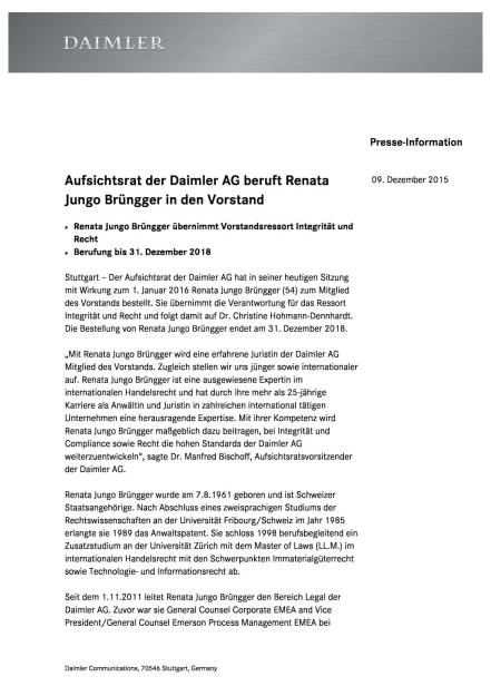 Daimler AG beruft Renata Jungo Brüngger in den Vorstand, Seite 1/2, komplettes Dokument unter http://boerse-social.com/static/uploads/file_515_daimler_ag_beruft_renata_jungo_brungger_in_den_vorstand.pdf (09.12.2015) 